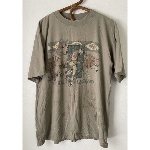 Vintage 90s Players by Van Heusen Size L Graphic T-Shirt Tribal Legend Wolves - Picture 1 of 8